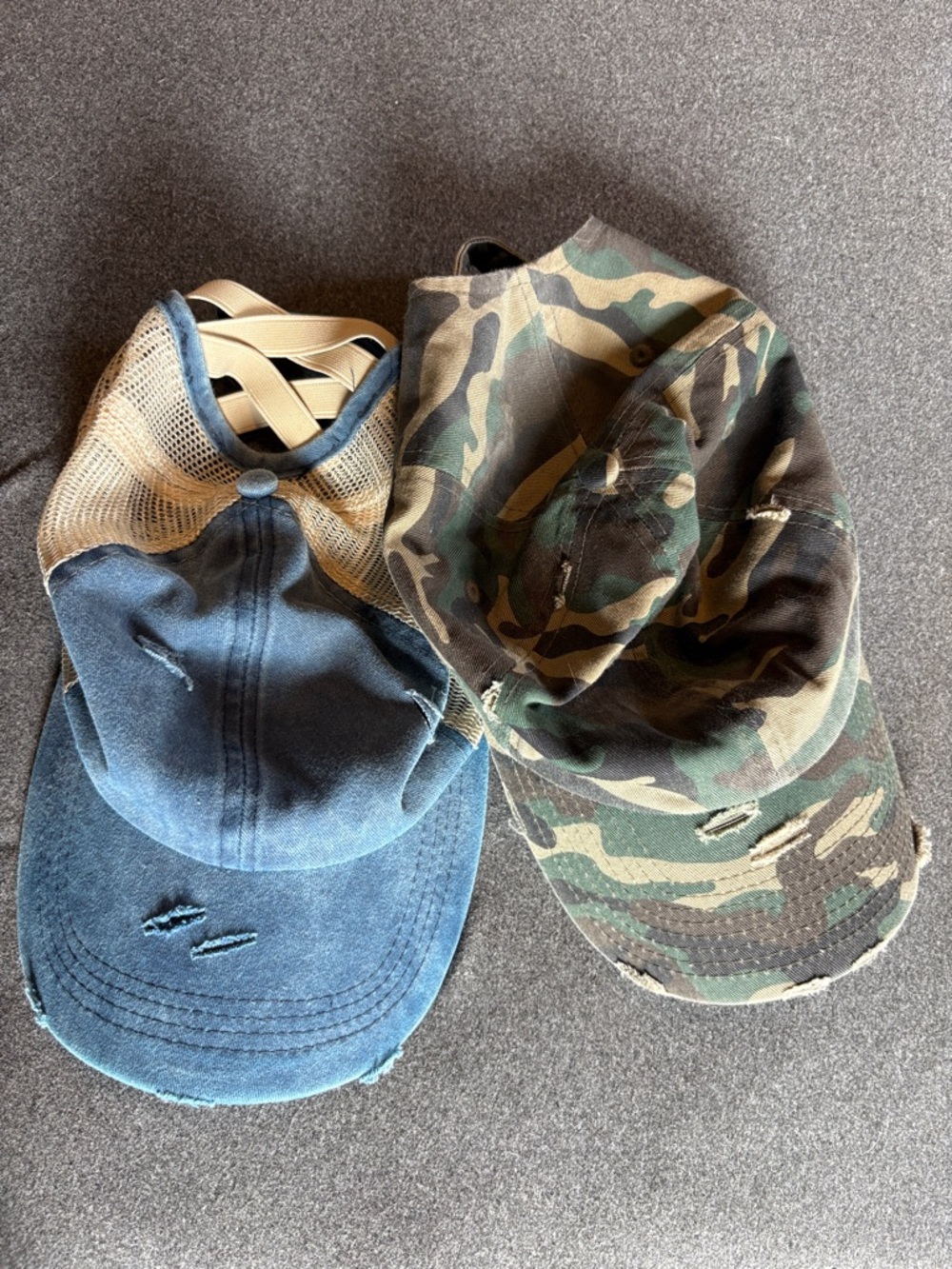 Distressed Camo and Denim Trucker Hats - Set of 2